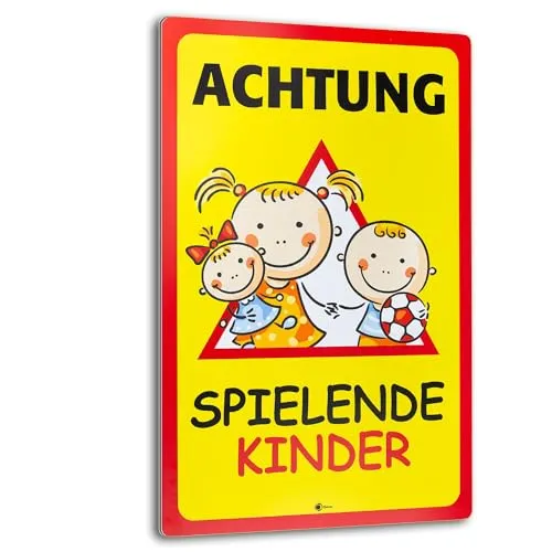 iSecur XL Warnschild I Achtung Spielende-Kinder I Aluverbund-Schild I 30 x 40 cm groß I 3 mm Stark I mit UV Schutz-Laminat I Wetterfestes Hinweisschild I hin404
