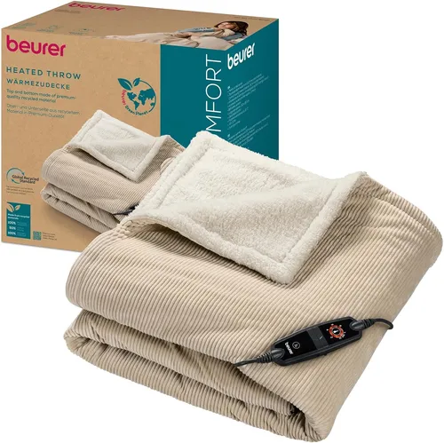 Beurer HD 80 Cord Heizdecke beige – Kuschelige Wärmedecke mit 6 Temperaturstufen