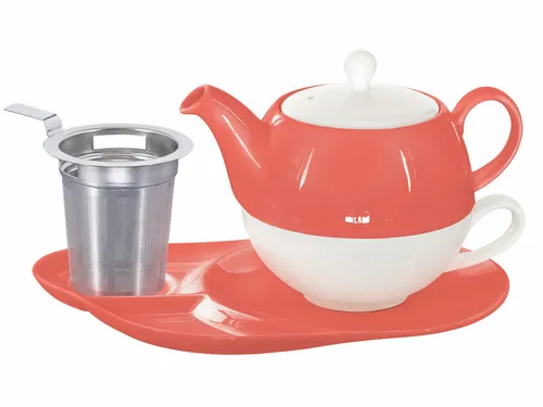 Buchensee Tea for one / Teeset Lena, Teekanne 500ml mit Sieb in rot, Porzellan