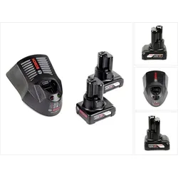 Bosch Starter-Set 12V mit 2x 6,0Ah Akkus - Zubehör für Elektrowerkzeug – Leistungsstarkes Set mit 2 langlebigen 6,0Ah Akkus und Schnellladegerät für effizientes Arbeiten.