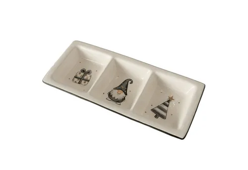 MamboCat Servierplatte B. Jörgen - Wichtel mit gepunkteter Mütze - Vielseitige Servierplatte aus Steingut mit drei Fächern für verschiedene Leckereien. Ideal für festliche Anlässe und sorgt für weihnachtliche Stimmung. Spülmaschinengeeignet und pflegeleicht.