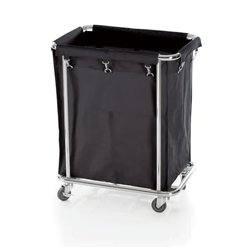 WAS Germany Wäschewagen schwarz 65 x 45 x 84 cm - Wäschesammler mit verchromtem Gestell und robustem Nylon, ideal für den modernen Haushalt und effiziente Wäscheorganisation.