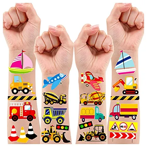 Leesgel Tattoo Kinder Fahrzeuge, 12 Blätter Temporäre Tattoos Set, Wasserdichte Kinder Tattoos mit Auto Bagger, für Mädchen Jungen Festival Mitgebsel Kindergeburtstag Gastgeschenke Taschen Füller