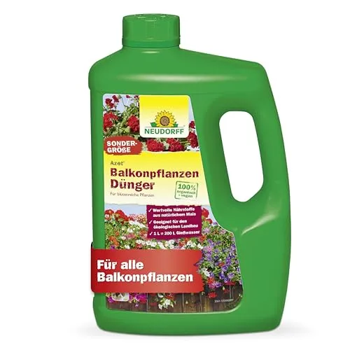 Neudorff Azet BalkonpflanzenDünger – 100% natürlicher Bio Dünger für üppig blühende Balkonkästen und Kübel und reiche Ernte aller Balkonpflanzen, 2 Liter