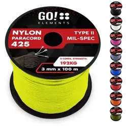 GO!elements Paracord 425 - 3mm Abspannleine, Paracord 425 aus reißfester Nylonschnur gelb 100m