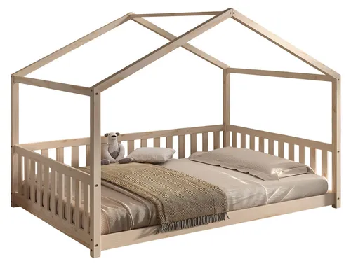 Hausbett Kapua 140x200 – Vielseitiges Kiefer Massivholz Bett - Modernes Hausbett mit 140 x 200 cm Liegefläche, flexibel als Bodenbett oder Tagesbett nutzbar. Stabil und hochwertig verarbeitet, inklusive Lattenrost – ideal für jedes Kinderzimmer.