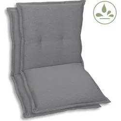 GO-DE Textil Gartenauflage Uni (2er Set Niederlehner, grau) - Sitzkissen & Sitzauflagen, bequemes 2er Set mit Schaumstofffüllung für extra Komfort im Garten