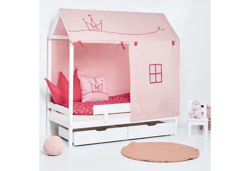 Hoppekids Kinderbett ECO Comfort Bett, Hausbett mit Dach wahlweise mit Rausfallschutz