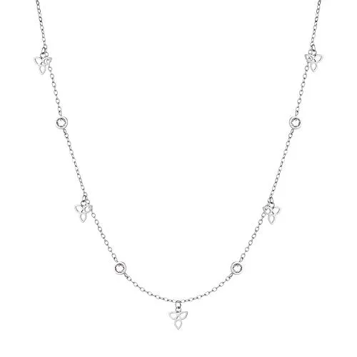 Tamaris Damen Halskette in Silber aus Edelstahl - Ketten für Damen: Elegante Halskette mit Blütenanhängern und funkelnden Zirkoniasteinen, ideal als Geschenk in hochwertiger Geschenkverpackung.