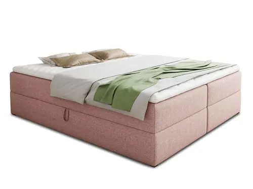 Boxspringbett Base mit 2 Bettkästen - Pink 160 x 200 cm - Stylisches Boxspringbett mit zwei praktischen Bettkästen für zusätzlichen Stauraum und Luxus Bonell-Matratze inklusive Topper, ideal für ein komfortables Schlafzimmer.