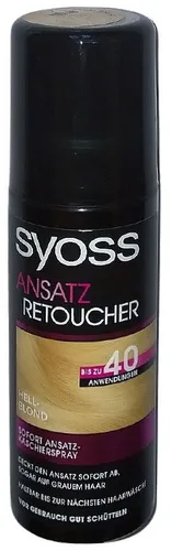 SYOSS Ansatz Retoucher Hellblond 120ml - Ansatz-Kaschierspray - Färbemittel zur schnellen Abdeckung grauer Ansätze, ideal für einen frischen Look zwischen den Friseurbesuchen. Einfach anzuwenden und perfekt für unterwegs.