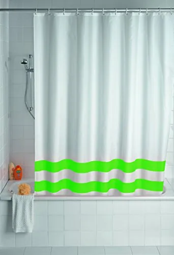 Wenko 19245100 Duschvorhang Tropic Green - hochwertiges Textilgewebe, 180 x 200 cm, weiß, grün gestreift