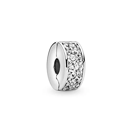 PANDORA Charm Pavé-Glanz Clip 791817CZ - Bead Charm für Damen aus 925 Sterling Silber, verziert mit 28 klaren Cubic Zirkoniasteinen für funkelnden Glanz.