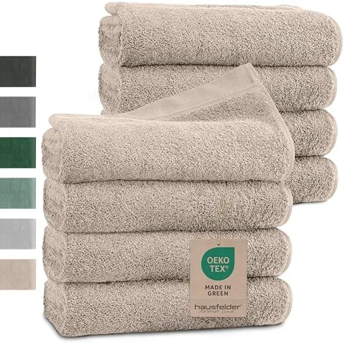Hausfelder Premium Handtuch 8er Set - Beige, 50x100cm - Handtücher 100% Baumwolle, hautfreundlich und saugstark mit 500 g/m² für luxuriösen Komfort im Badezimmer.