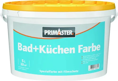 Primaster Bad- und Küchenfarbe Weiß 5 L - Hochwertige Innenfarbe für Bad und Küche, matt und vielseitig einsetzbar. Ideal für ein schönes Raumklima und einfache Anwendung.