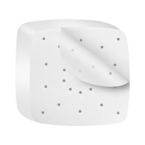 Ewwtrey 200 Stück Pergamentpapier für Heißluftfritteuse, 22 cm Perforiertes Backpapier, Quadratisches Dampfgarer-Papier für Heißluftfritteuse