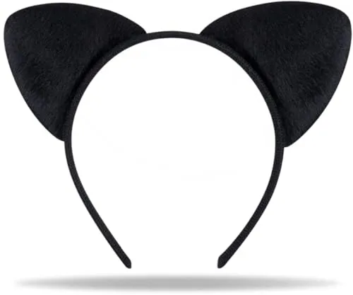 Hatstar Katzenohren Haarreif, Haarschmuck für Mädchen und Damen, Katzen Kostüm Accessoire für Halloween, Karneval und Fasching, Schwarz, Einheitsgröße