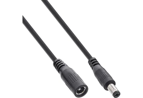 InLine® Verlängerungskabel 5,5x2,1mm, 1m - Netzkabel für Geräte mit DC 5,5 x 2,1mm Stecker, bis 24 Watt Leistung, ideal für Drucker, Überwachungskameras und mehr. Hochwertige Verarbeitung mit 100% Kupfer für optimale Stromübertragung.