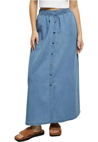 Urban Classics Damen Long Wide Denim Skirt - Damen Rock aus leichtem Denim mit elastischem Bund für optimalen Tragekomfort. Ideal für lässige Sommerlooks und vielseitig kombinierbar.