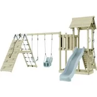 OutdoorToys Spielturm - Spieltürme für Abenteuerlustige, aus robustem Holz in Eisblau, ideal für Kinder ab 3 Jahren – fördert Spiel und Bewegung im eigenen Garten.