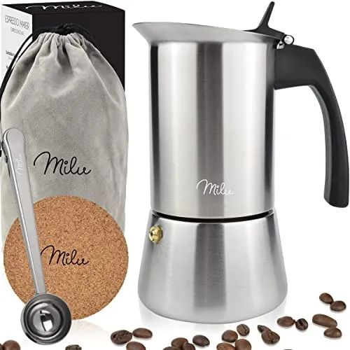 Milu Espressokocher 5060 - 6-teilig, Edelstahl, 450ml für 9 Tassen - Espressokocher aus hochwertigem Edelstahl mit ergonomischem Handgriff, sorgt für perfekten Espresso und einfache Reinigung. Ideal für alle Herdarten.