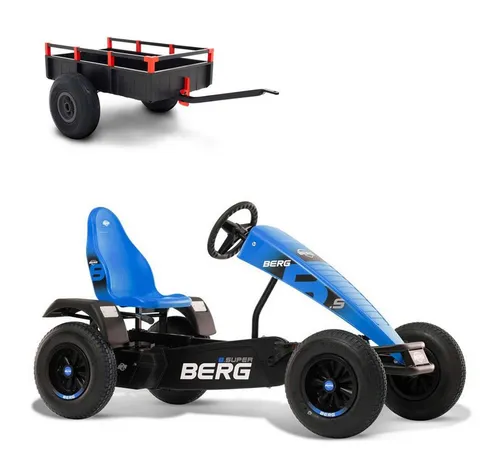 Berg Go-Kart XL B.Super Blue BFR-3 mit Gangschaltung - Robustes Go-Kart für Kinder ab 5 Jahren mit Dreigangschaltung und verstellbarem Sitz. Ideal für sicheres Fahren auf unebenem Gelände dank Luftreifen und Pendelachse.