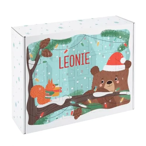 Striefchen® personalisierter DIY Adventskalender zum selbst befüllen mit niedlichem Tier - Motiv - Bär & Eichhörnchen -