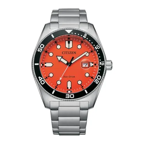 Citizen Eco-Drive Herren-Armbanduhr mit orangefarbenem Zifferblatt AW1760-81X, Modern