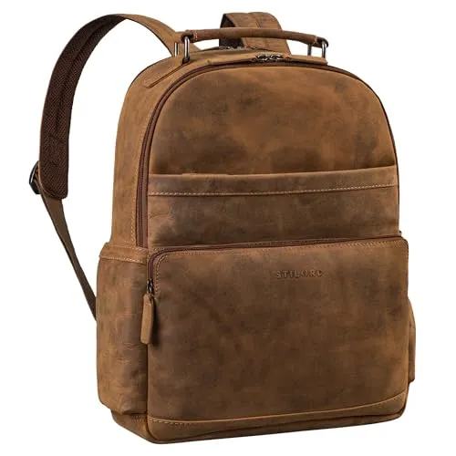 STILORD 'Valens' Eleganter Businessrucksack Herren Leder Groß - Laptopfach 16 Zoll - Ideal als Echt Lederrucksack für Geschäftsreisen - Vintage Echt-Leder Rucksack Groß, Farbe:bergamo - braun