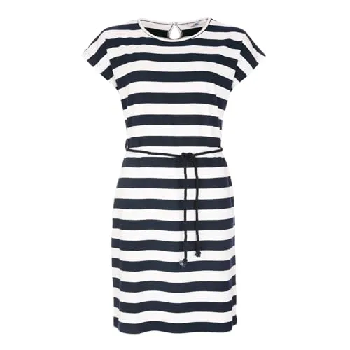 modAS Damen Kleid Kurzarm mit Blockstreifen - Blau-Weiß Größe XL - Freizeitkleider für Damen mit maritimem Flair, ideal für einen eleganten Look bei verschiedenen Anlässen und optimaler Passform durch Kordelband in der Taille.