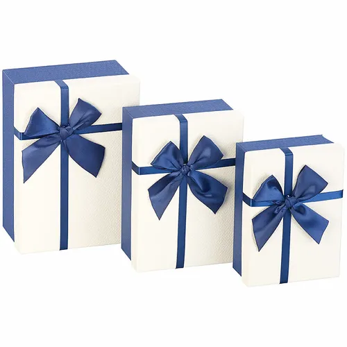 3er-Set edle Geschenk-Boxen mit blauer Schleife, 3 verschiedene Größen