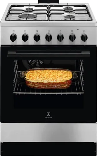 Electrolux LKK620010X Freistehender Herd mit Gaskochfeld - Edelstahl Herd mit 4 Gaskochzonen und Elektro-Ofen (57 l). Energieeffizienzklasse A, automatische Zündung und vielseitige Kochmöglichkeiten für jeden Bedarf.