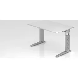 Schreibtisch Mauri | Weiß | Silber Gestell | BxT 120x80cm | Arbeitshöhe 68-86cm | höhenjustierbar, 2cm Raster | C-Fuß-Gestell | Rechteckform - Weiß/Silber