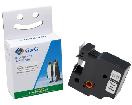 G&G Schriftband kompatibel zu Dymo D1 45803/ S0720830 19mm x 7m schwarz auf weiß