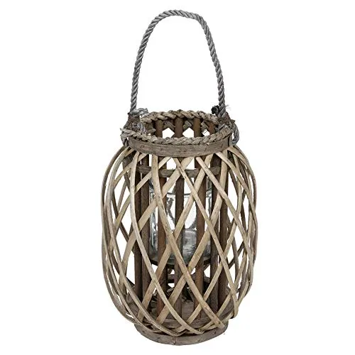 Laterne Bambus Windlicht 30 cm - Laterne aus Bambusholz mit herausnehmbarem Glaseinsatz, ideal für stimmungsvolle Beleuchtung im Innen- und Außenbereich.