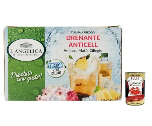L' Angelica Tisana Drenante Anticell Kalter Kräutertee,mit den Zitrusnoten von Grapefruit und den süßen Noten von Ananas und Kirsche 18 Filter + Italian Gourmet Polpa di Pomodoro 400g Dose