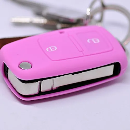 Soft Case Schutz Hülle Auto Schlüssel für VW Golf Polo Fox EOS Jetta SEAT Skoda 2 Tasten bis 2009 Klappschlüssel/Farbe: Rosa