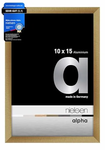 nielsen Bilderrahmen, 10 x 15 cm, Aluminium, Amber matt, Fotorahmen zum Auftstellen und Aufhängen im Hoch- & Querformat, Echtglas, Alpha