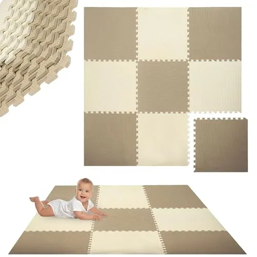 Humbi Puzzle-Matte für Babys und Kinder – 9-teilig, 60 x 60 cm, Creme-Beige