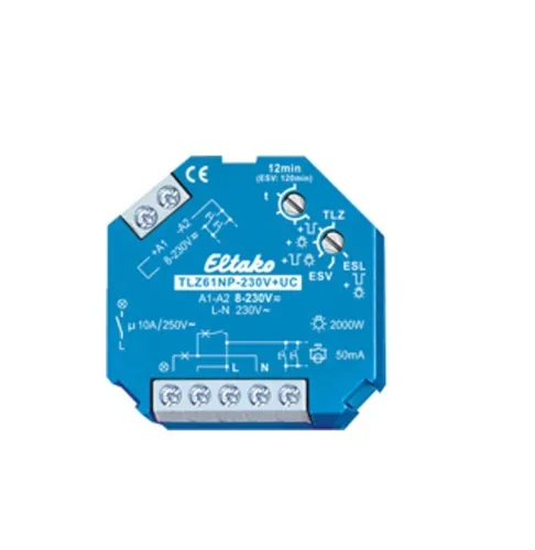 Eltako TLZ61NP-8 Treppenlichtschalter UP 230V UC - Unterputz Treppenlichtschalter mit 10A Schaltleistung, energiesparend mit nur 0,7W Stand-by-Verlust und vielseitigen Funktionen wie Ausschaltvorwarnung und Taster-Dauerlicht.