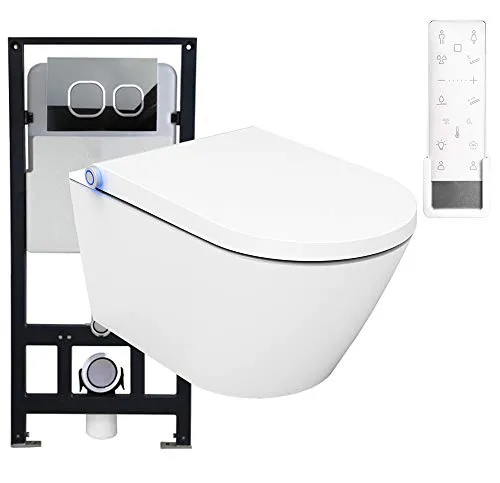 WC-Komplettpaket 16: Bernstein Dusch-WC Pro + und Soft-Close Sitz mit Vorwandelement G3004A und Betätigungsplatte vorne, Betätigungsplatte:Modell 4111 weiß matt