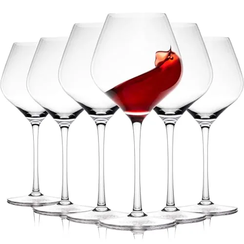 Gusto Nostro Weingläser aus Kristallglas, 6er Weingläser Set, Langer Stiel, Für Rot- und Weißwein, Spülmaschinenfest, Schick, Elegant, Groß und Hoch, für Hochzeiten, Weihnachten, Jubiläen (650 ml)