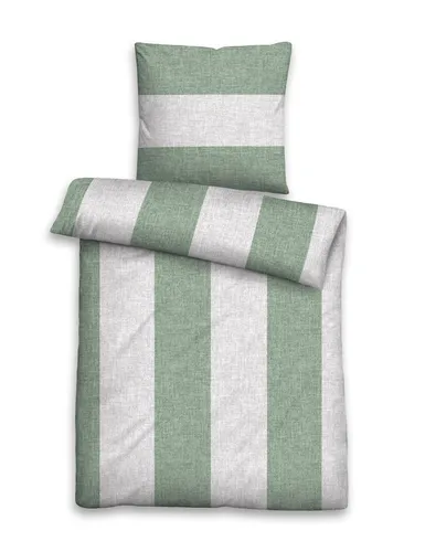 Biberna Feinbiber Bettwäsche Längsbalken Fichte 135x200 cm - Grau/Grün - Kuschelige Bettwäsche aus 100% Baumwolle, temperaturausgleichend und pflegeleicht, ideal für kalte Nächte. Hergestellt in Deutschland für besten Schlafkomfort.