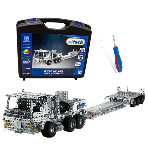 Eitech 00331 Metallbaukasten - LKW mit Auflieger - Bauklötze & Bausteine, kreatives Konstruktionsspielzeug mit 2180 Teilen für spannende Bauprojekte und motorisches Training, ideal für Kinder ab 10 Jahren und Erwachsene.