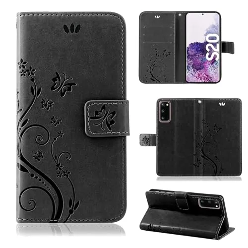 Hülle Kompatibel mit Samsung Galaxy S20 | Klapphülle Schutzhülle mit Kartenfächer Kompatibel für Galaxy S20 | Magnetverschluss Klapphülle | Schwarz