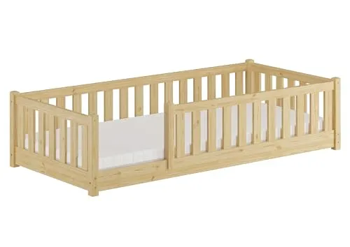 ERST-HOLZ Kinderbett 80 x 180 mit Rundumsicherung - Massives Kiefernholz Kinderbett mit sicherer Rundumsicherung und niedriger Einstiegshöhe für ein sicheres Schlafvergnügen. Ideal für gemütliche Träume in jedem Kinderzimmer.