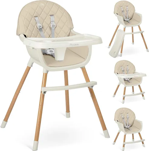Beigefarbener Esszimmerstuhl für Kinder Nukido Lilo – 3-in-1 Hochstuhl