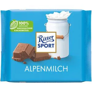 Ritter Sport Alpenmilch Schokolade 100g - Tafelschokolade mit 30% Kakaoanteil, cremig und zartschmelzend – ein Genuss für Schokoladenliebhaber!