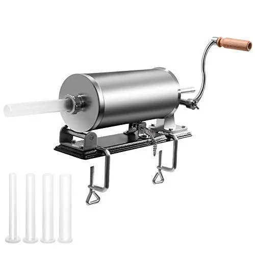 DREAMADE 3 KG Wurstfüller Manuell, Wurstfüllmaschine mit 4 Füllrohre, Wurstfüller Edelstahl Wurstmaschine, Fleischwolf Wurstspritze Wurstpresse, Silbrig (3 KG)