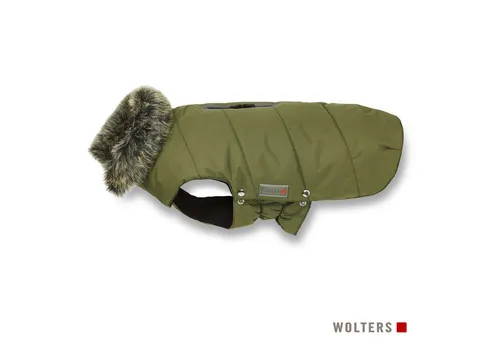 Wolters Hundemantel Parka mit Fellkragen olive – für stilvolle Wintertage - Wasserdichter Hundemantel mit Kunstpelzkragen, atmungsaktiv und windabweisend. Ideal für Hunde mit breiter Brust, sorgt für Komfort und schützt vor Kälte. Pflegeleicht und umweltfreundlich, für gemütliche Winterausflüge.